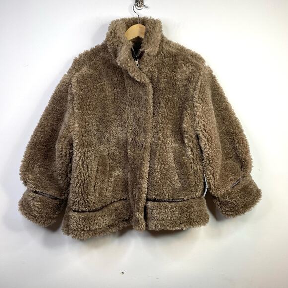 ASOS Hero Borg Brown Faux Fur Teddy Bomber Chuck on Coat Jacket 6 Petite New